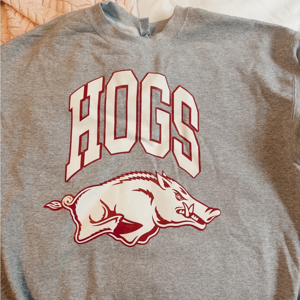 Grey and red University of Arkansas Razorbacks crewneck